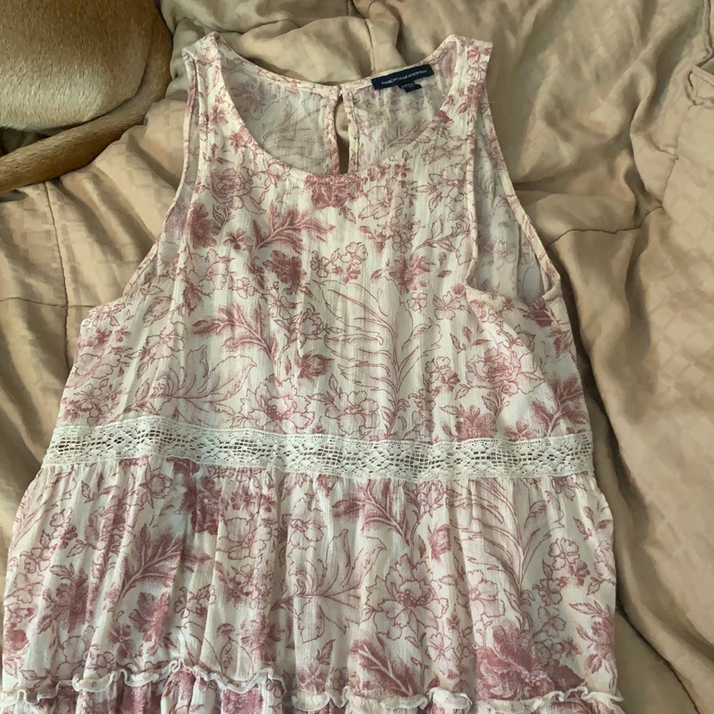 Bohemian tiered cream and mauve sleeveless blouse